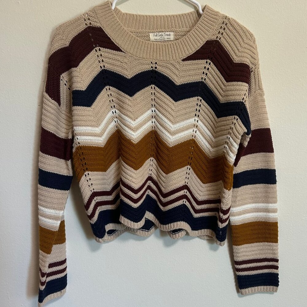 Chevron Open Knit Cropped Sweater by Full Circle Trends Sz S EUC